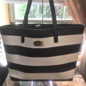 Michael Kors Black & White Striped Leather Tote